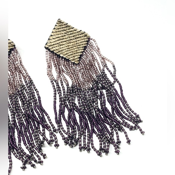New Anthropologie x Olivia Dar Tasseled Beaded Cleopatra Drop Earrings - Picture 4 of 6